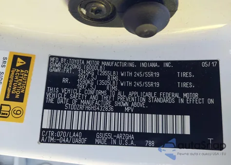 2017 Toyota Highlander Limited из США, поврежденный, VIN 5TDDZRFH6HS432836